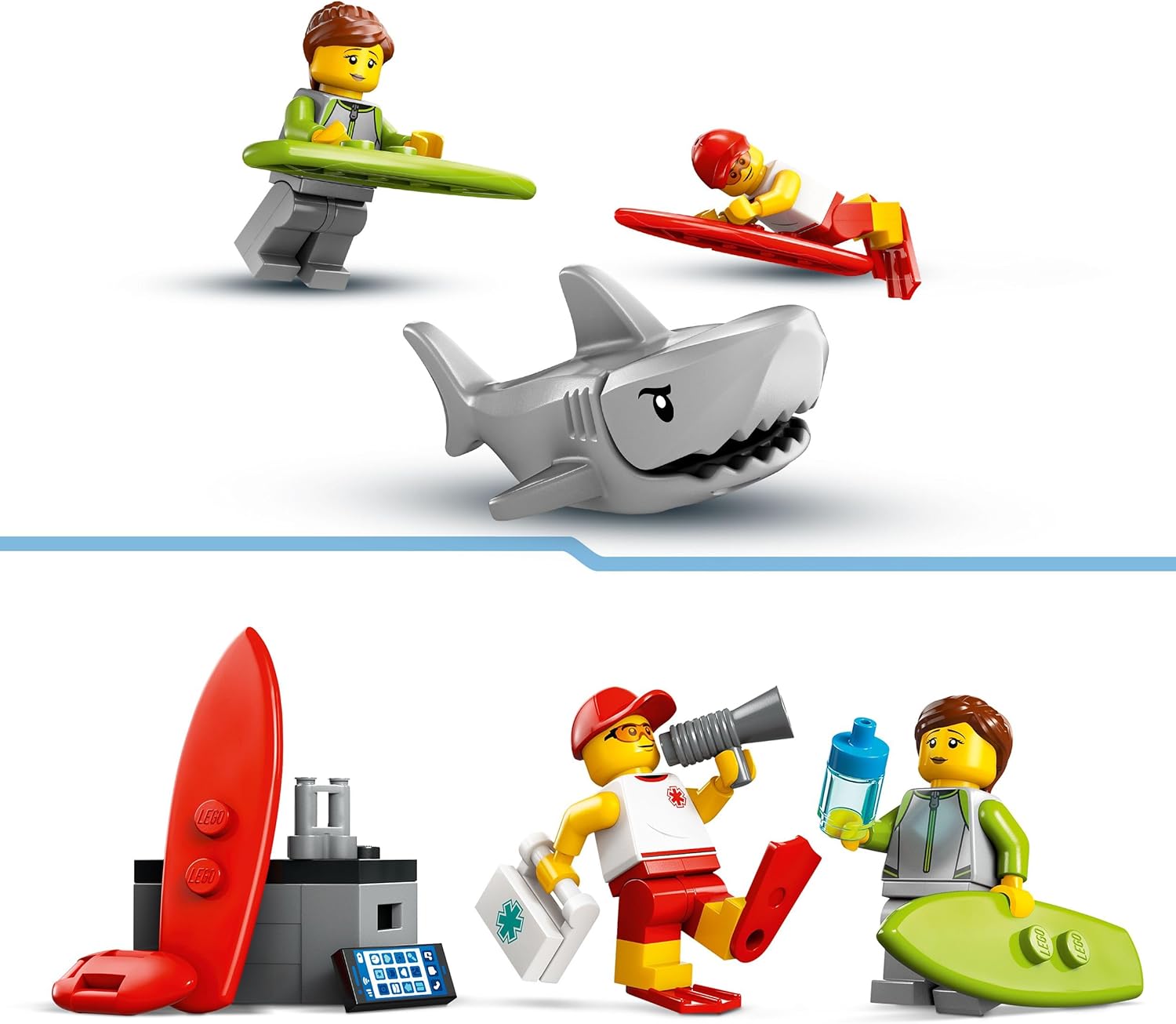 LEGO City Lifeguard Beach Rescue Truck Toy with 2 Minifigures and a Shark Figure - Building Set for 6+ Year Old Boys & Girls - Gifts for Beach-Loving Kids - 60453