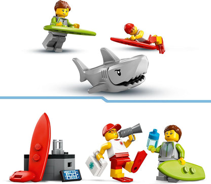 LEGO City Lifeguard Beach Rescue Truck Toy with 2 Minifigures and a Shark Figure - Building Set for 6+ Year Old Boys & Girls - Gifts for Beach-Loving Kids - 60453