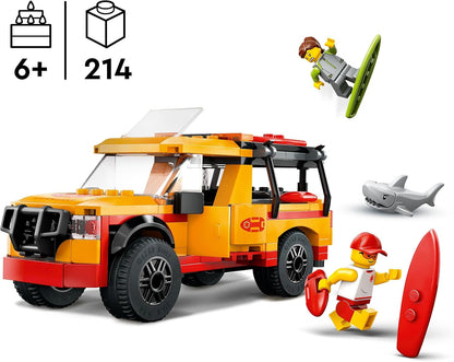 LEGO City Lifeguard Beach Rescue Truck Toy with 2 Minifigures and a Shark Figure - Building Set for 6+ Year Old Boys & Girls - Gifts for Beach-Loving Kids - 60453