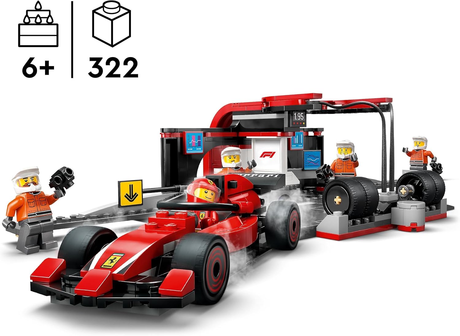 LEGO City F1 Boxenstopp mit Boxencrew und Ferrari Flitzer - Formel 1 Pit Stop Set mit 1 Rennfahrer und 4 Mechaniker Minifiguren - Spielzeug Rennauto für Jungen und Mädchen ab 6 Jahren - 60443