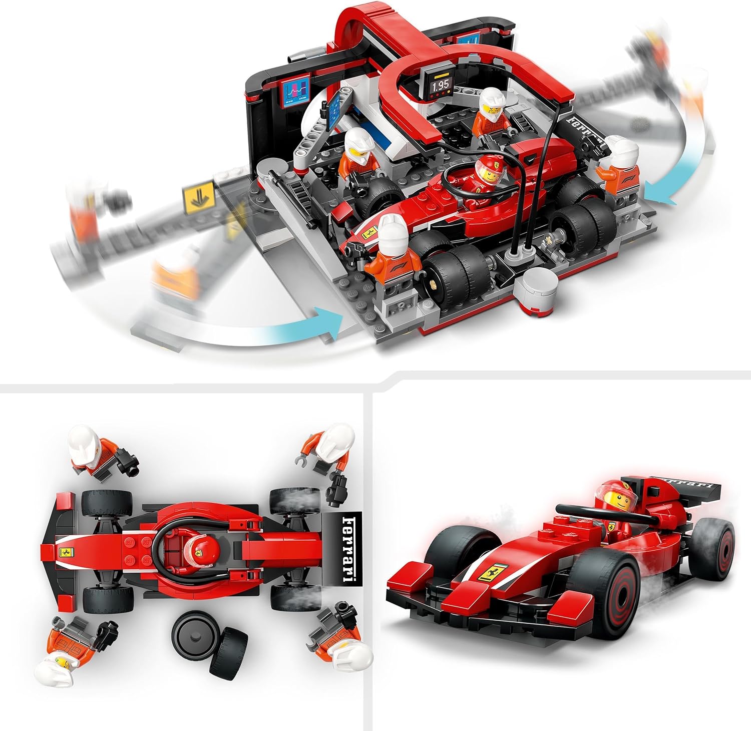 LEGO City F1 Boxenstopp mit Boxencrew und Ferrari Flitzer - Formel 1 Pit Stop Set mit 1 Rennfahrer und 4 Mechaniker Minifiguren - Spielzeug Rennauto für Jungen und Mädchen ab 6 Jahren - 60443