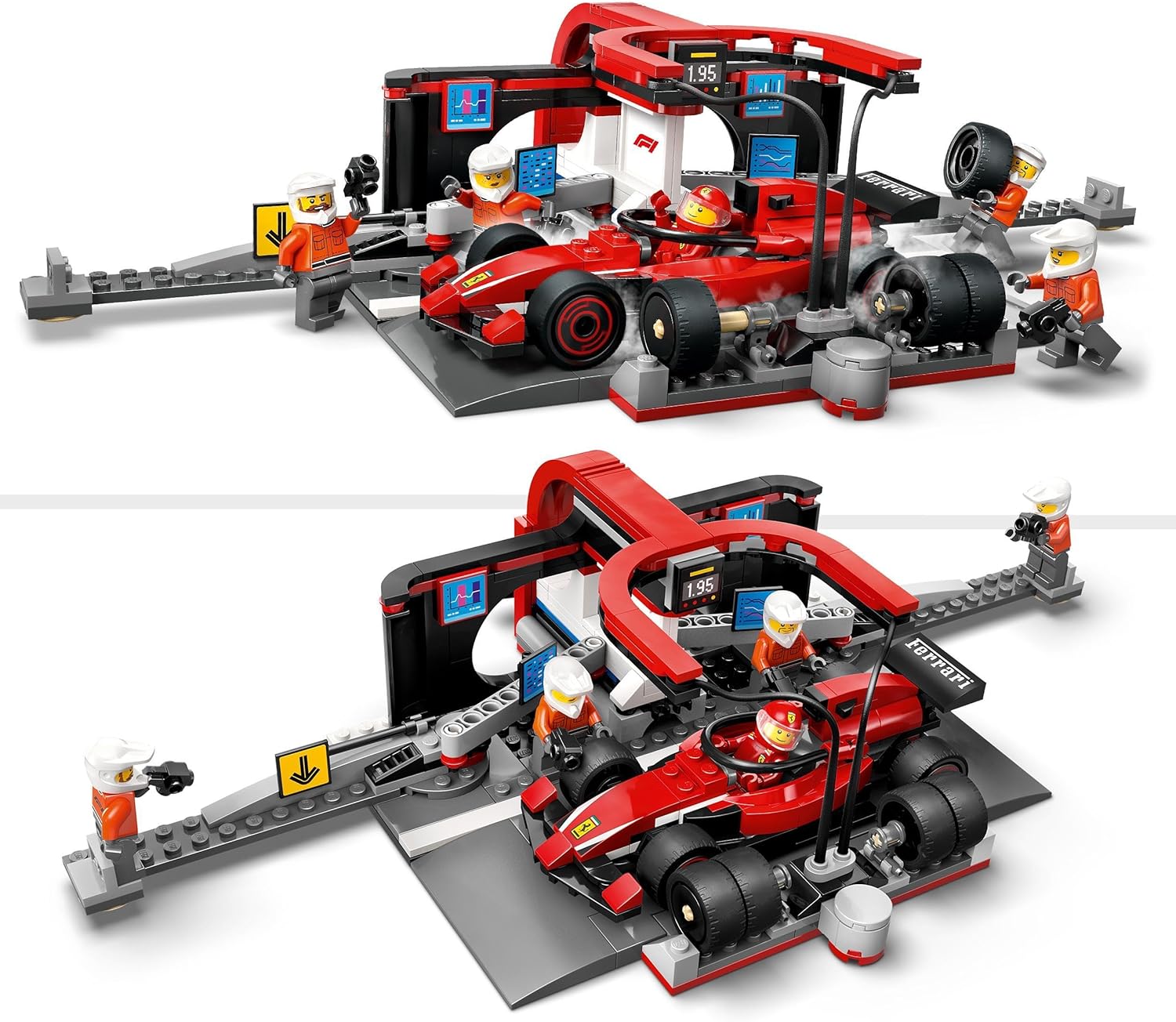 LEGO City F1 Boxenstopp mit Boxencrew und Ferrari Flitzer - Formel 1 Pit Stop Set mit 1 Rennfahrer und 4 Mechaniker Minifiguren - Spielzeug Rennauto für Jungen und Mädchen ab 6 Jahren - 60443