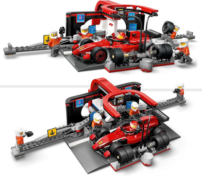 LEGO City F1 Boxenstopp mit Boxencrew und Ferrari Flitzer - Formel 1 Pit Stop Set mit 1 Rennfahrer und 4 Mechaniker Minifiguren - Spielzeug Rennauto für Jungen und Mädchen ab 6 Jahren - 60443