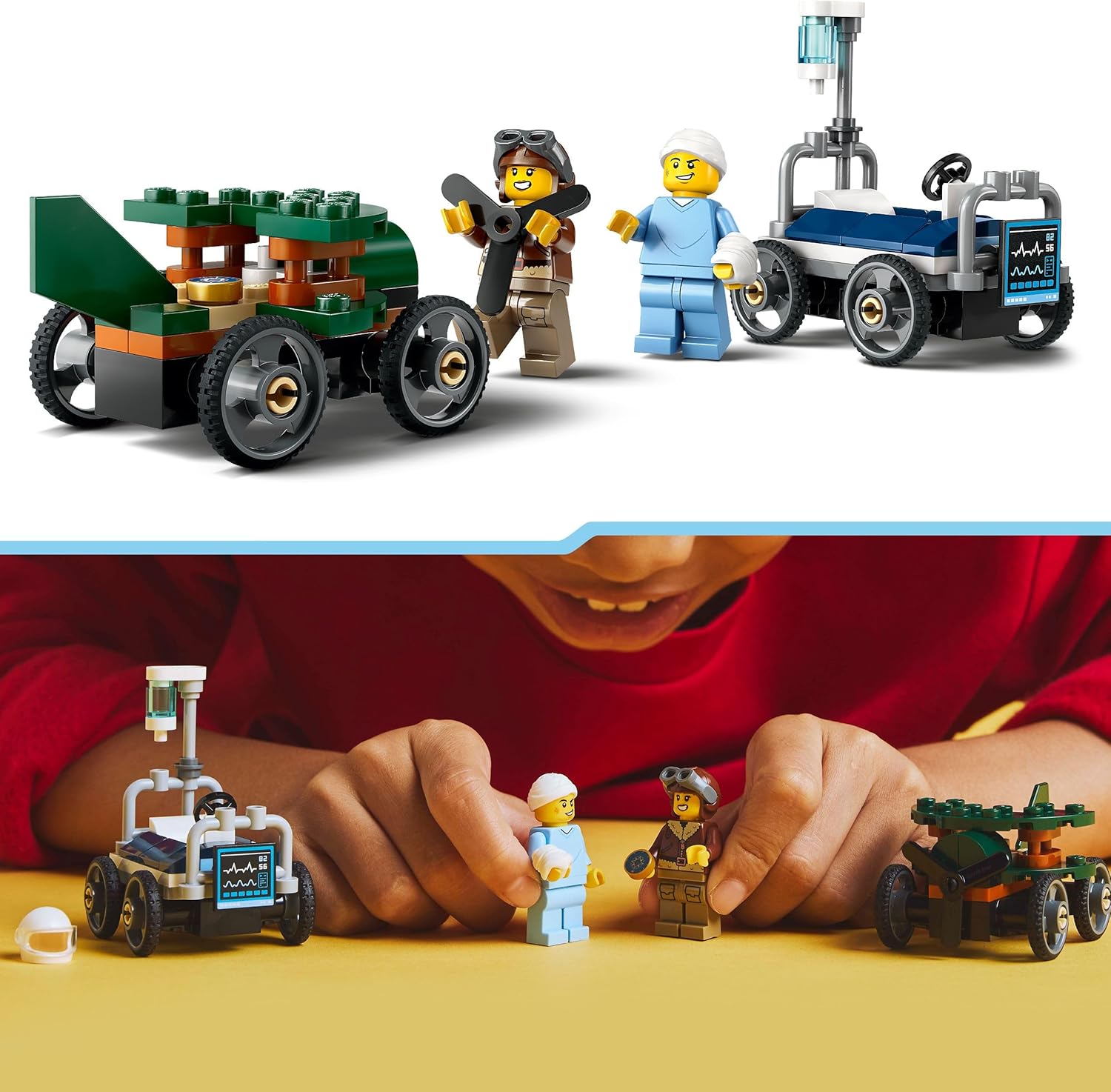 LEGO City Flugzeug vs. Krankenhausbett Rennwagen Set - Seifenkisten Spielzeug für Jungen und Mädchen ab 5 Jahren - Bauset mit 2 Minifiguren - Geschenk zum Geburtstag & für die Feiertage 60459