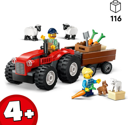 LEGO City Red Farm Tractor with Trailer & Sheep Toy Set - Playset with Animal Figures - Montessori Toys for 4+ Year Old Boys & Girls - Early Learning Gifts - 60461