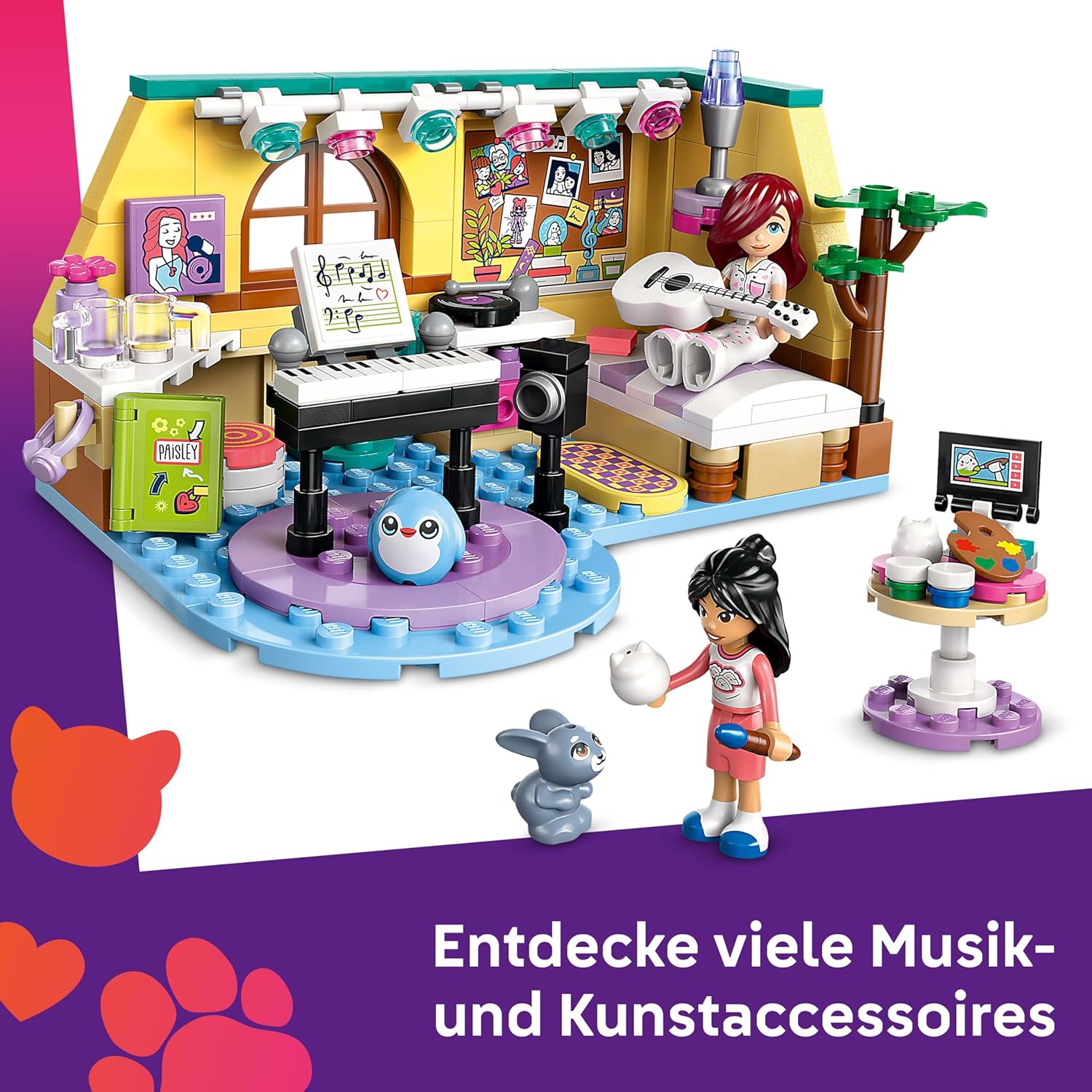 LEGO Friends Paisley's Room Set, kreatives Lernspielzeug für Mädchen ab 6 Jahren, mit 2 Heartlake City Charakteren, einer Hasenfigur, Instrumenten und Puppenhauszubehör 42647
