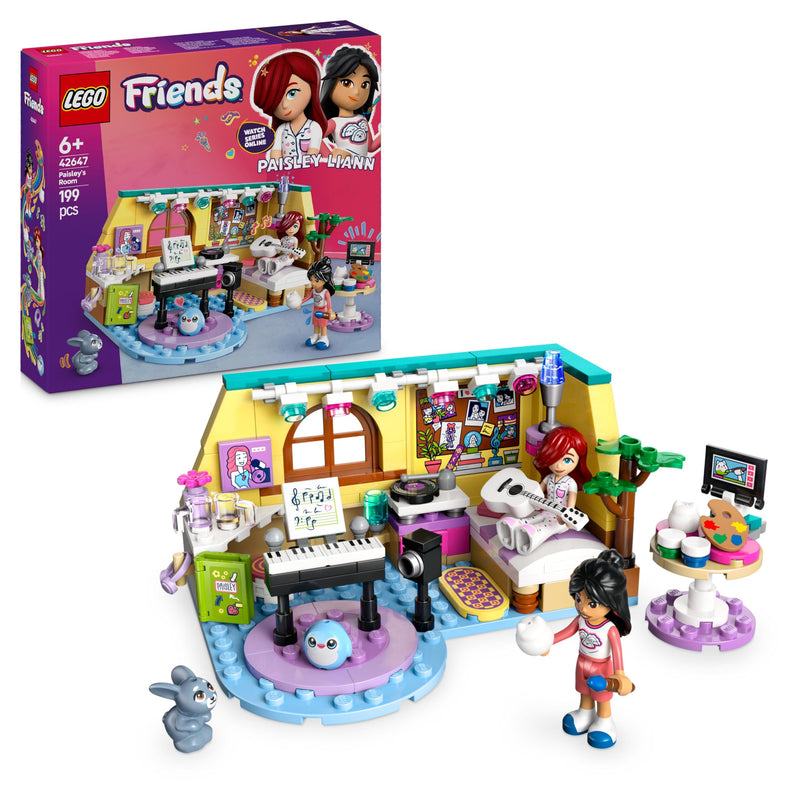 LEGO Friends Paisley's Room Set, kreatives Lernspielzeug für Mädchen ab 6 Jahren, mit 2 Heartlake City Charakteren, einer Hasenfigur, Instrumenten und Puppenhauszubehör 42647