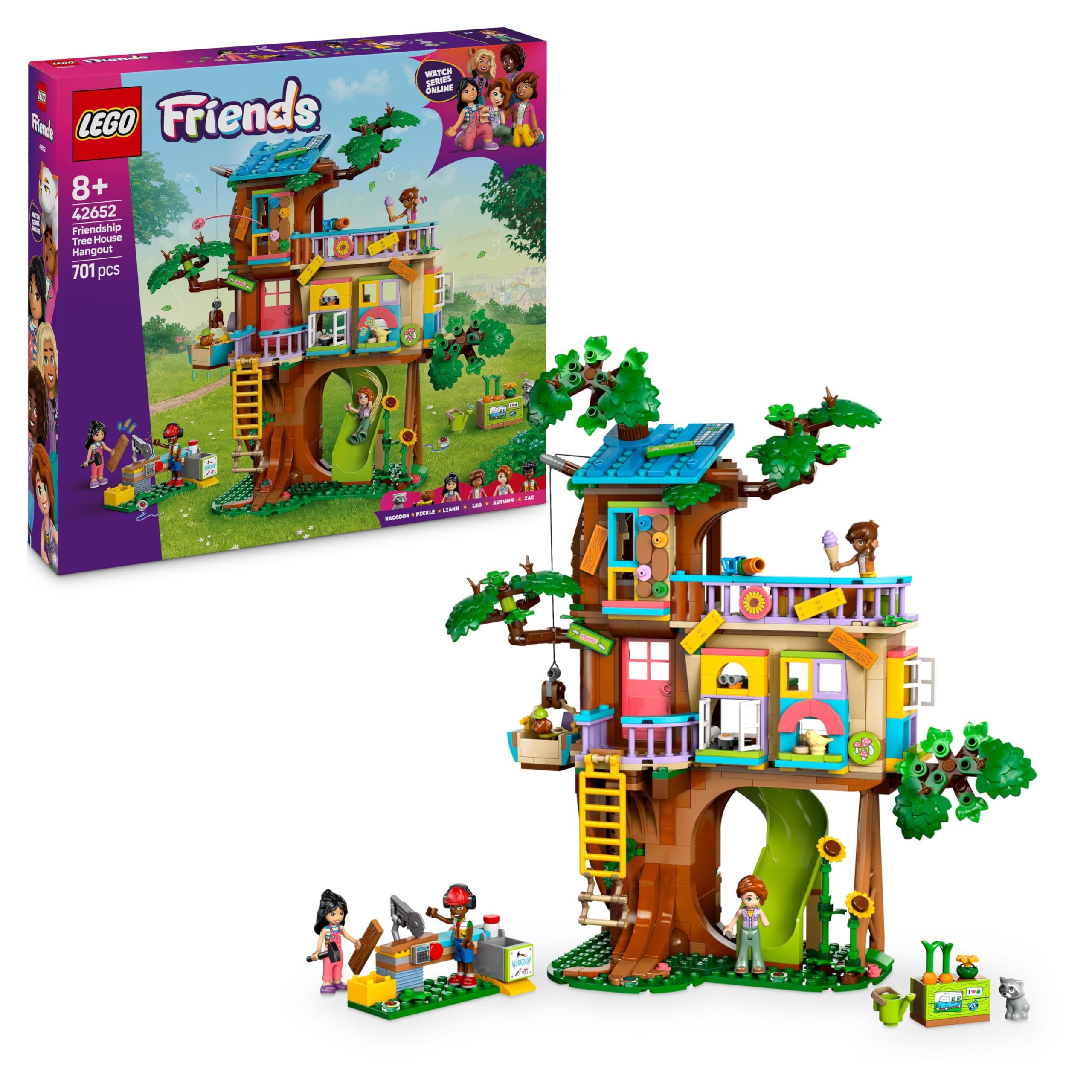 LEGO Friends Boomhut voor de vrienden Speelgoed voor 8 jaar en Ouder, Rollenspel Bouwpakket voor Kinderen om te Doen Alsof met 4 Poppetjes en 2 Dieren Figuren, Cadeau voor Meisjes 42652