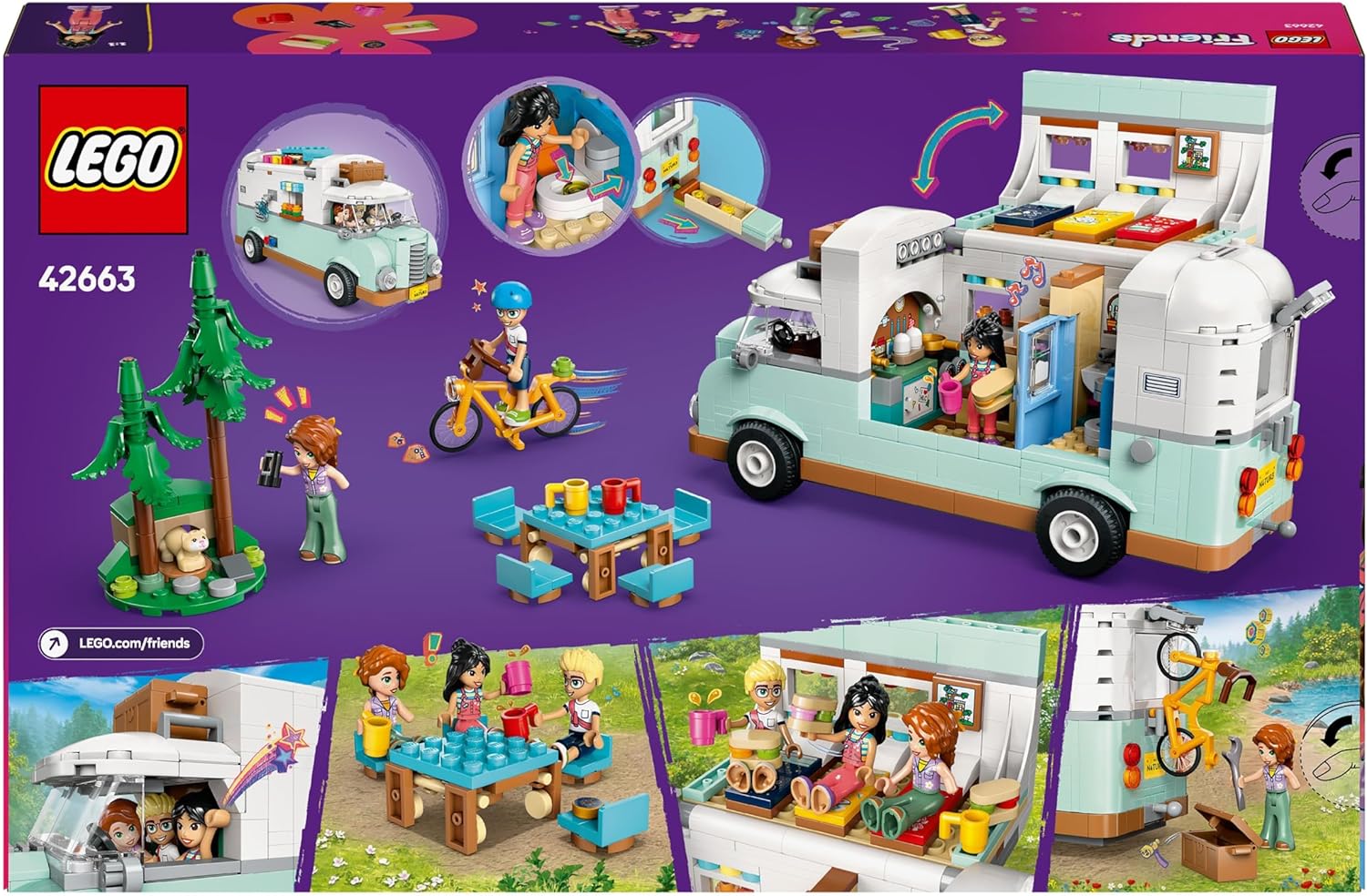 LEGO Friends Camperavontuur met vrienden Speelgoed voor 7 jaar en Ouder, Camper Bouwpakket voor Kinderen, Voertuig Set voor Rollenspellen, Cadeau voor Meisjes 42663