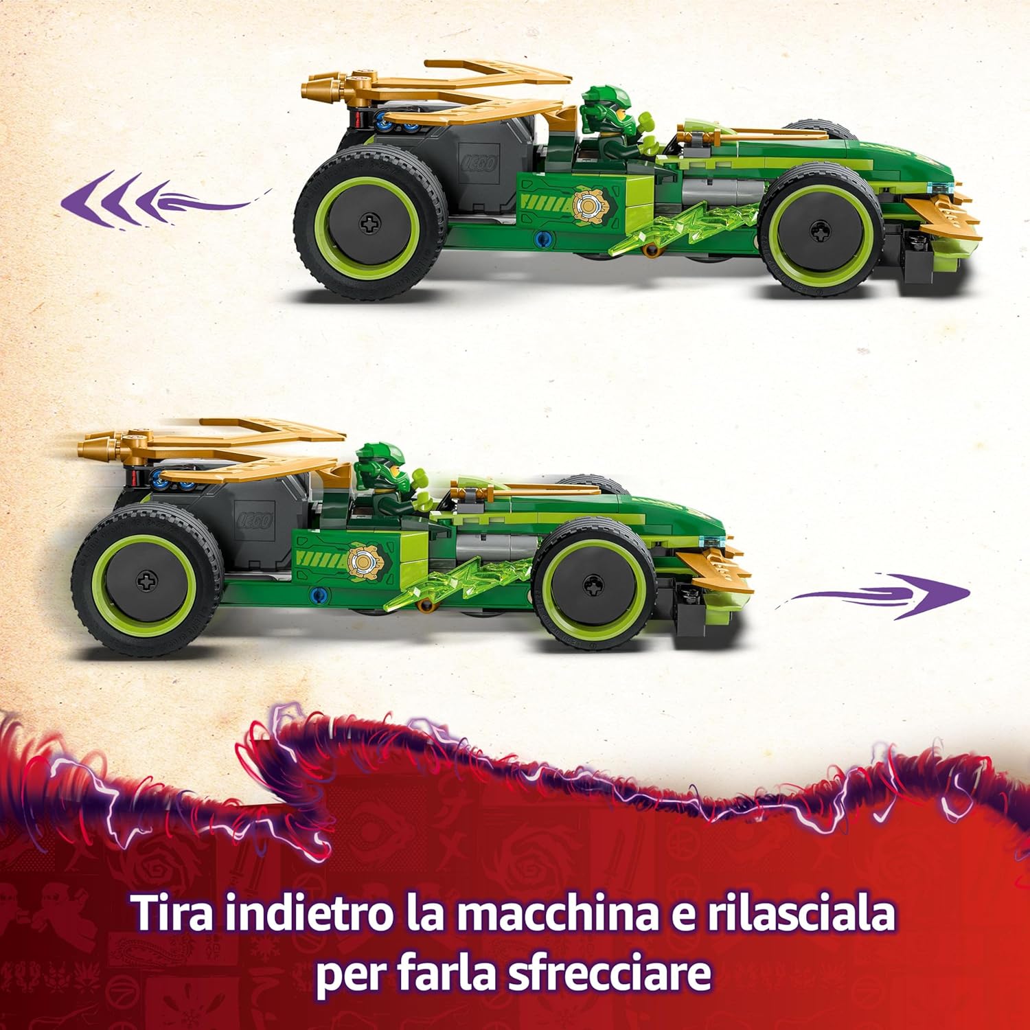 LEGO NINJAGO Lloyd’s Pull-Back Race Car Toy with 2 Minifigures for Imaginative Play - Dragons Rising Ninja Set - Gift for 7 Plus year Old Boys & Girls 71828