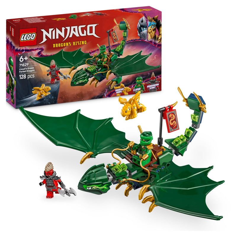 LEGO NINJAGO Drago della Foresta Verde di Lloyd - Figura Giocattolo Snodabile da Costruire, Set con 2 Minifigure, Armi e Cucciolo Dorato, Giochi per Bambini e Bambine da 6 Anni, Idea Regalo 71829