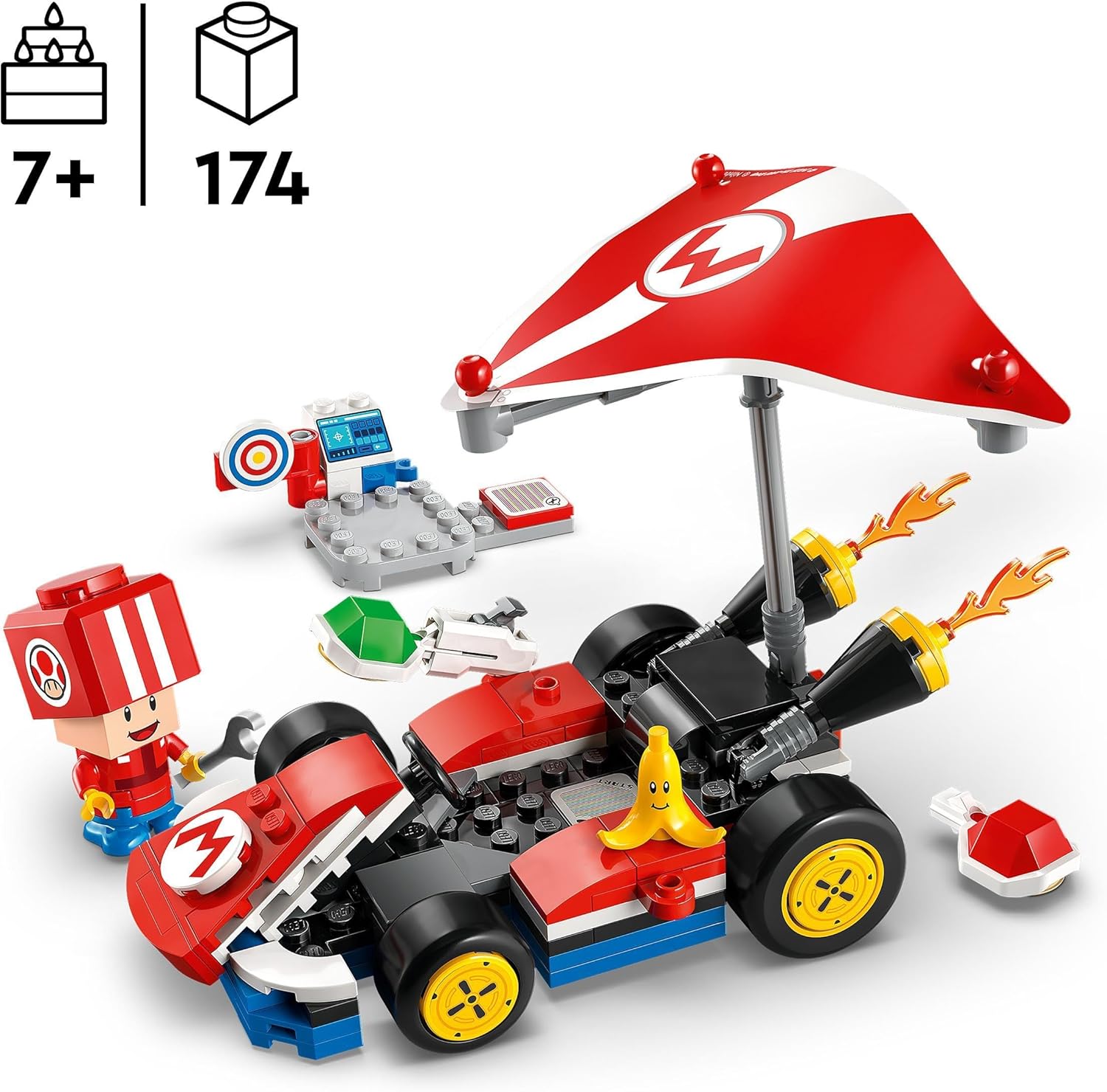 LEGO Super Mario: Mario Kart – Standard Kart, Car Toy Set for Kids, Includes a Toad Character Figure for Independent Play, Creative Birthday Gift for 7 Plus Year Old Boys, Girls and Gamers 72032