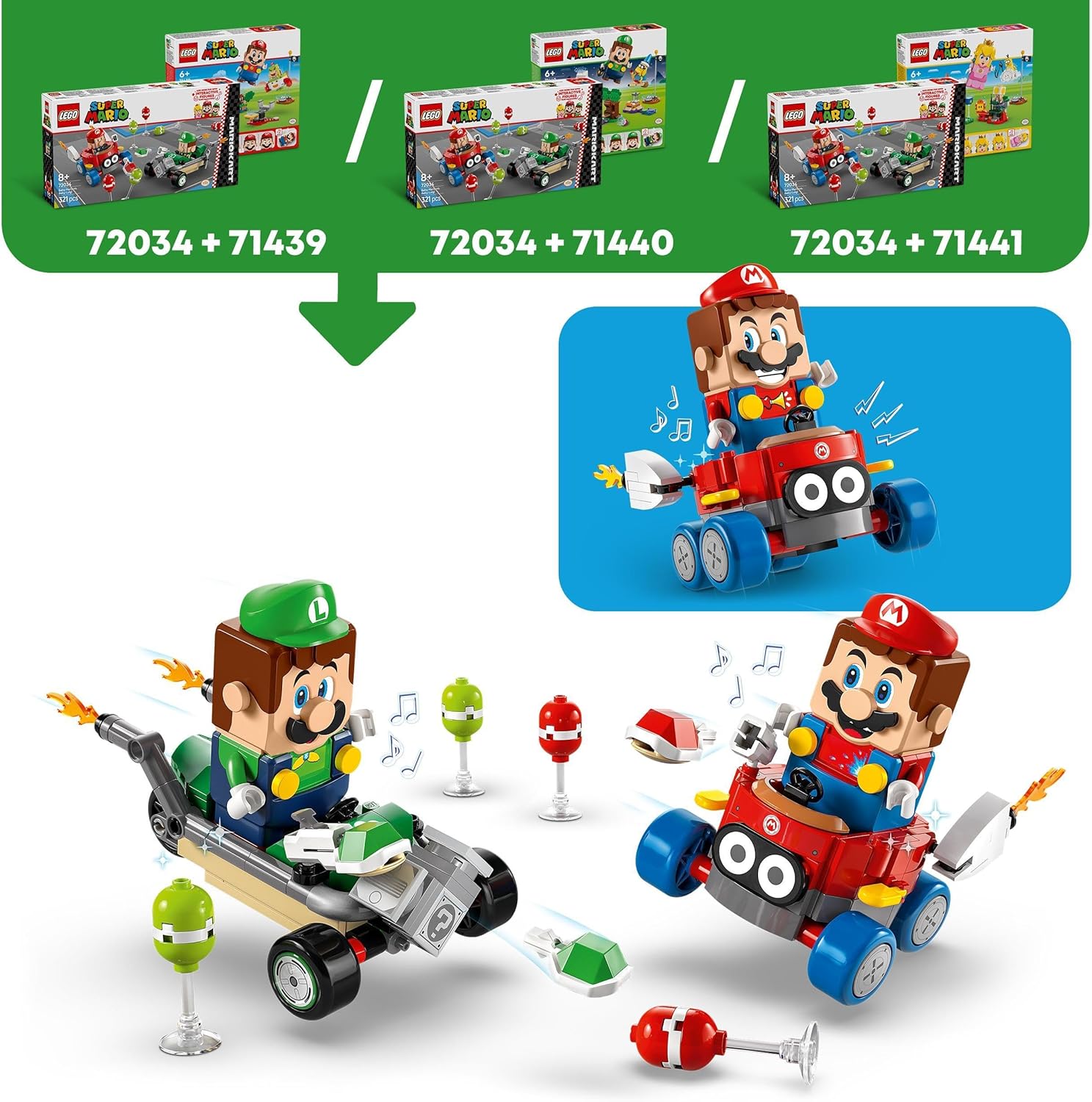 LEGO Super Mario: Mario Kart – Baby Mario vs. Baby Luigi Bouwpakket voor Kinderen met 2 Nintendo Game Figuren en 2 Speelgoed auto's, Cadeau voor jongens, meisjes en Gamers vanaf 8 jaar 72034