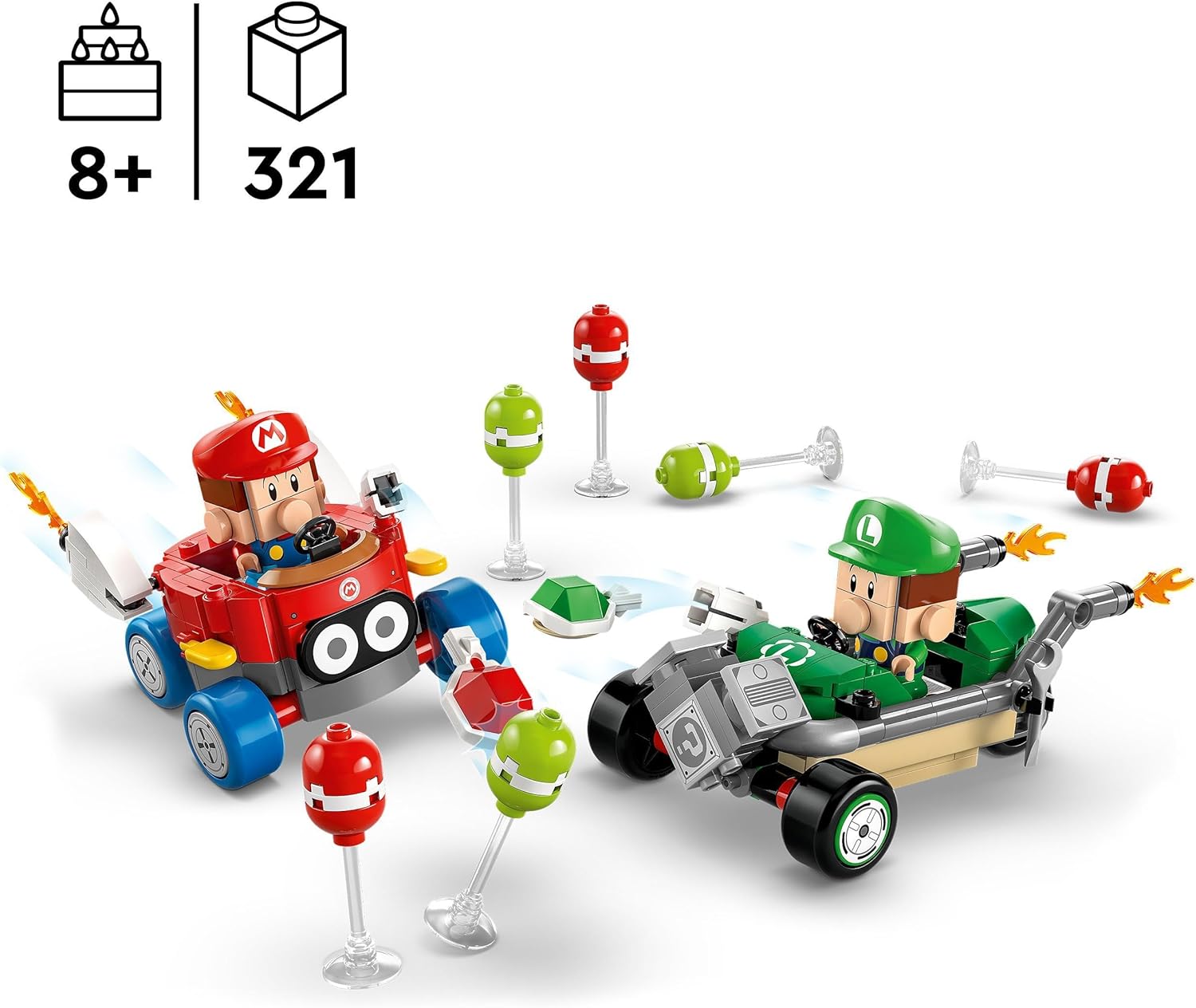 LEGO Super Mario: Mario Kart – Baby Mario vs. Baby Luigi Bouwpakket voor Kinderen met 2 Nintendo Game Figuren en 2 Speelgoed auto's, Cadeau voor jongens, meisjes en Gamers vanaf 8 jaar 72034