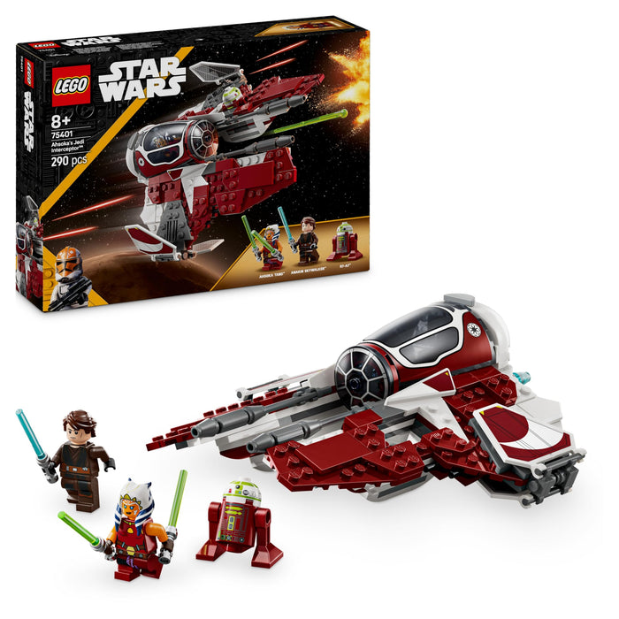 LEGO Star Wars 75401 Ahsoka’s Jedi Interceptor Building Toy Features 2 Minifigures with Lightsabers Incl. Anakin Skywalker, plus an R7-A7 Droid Figure for The Clone Wars Fans, 8+ Year Old Boys & Girls