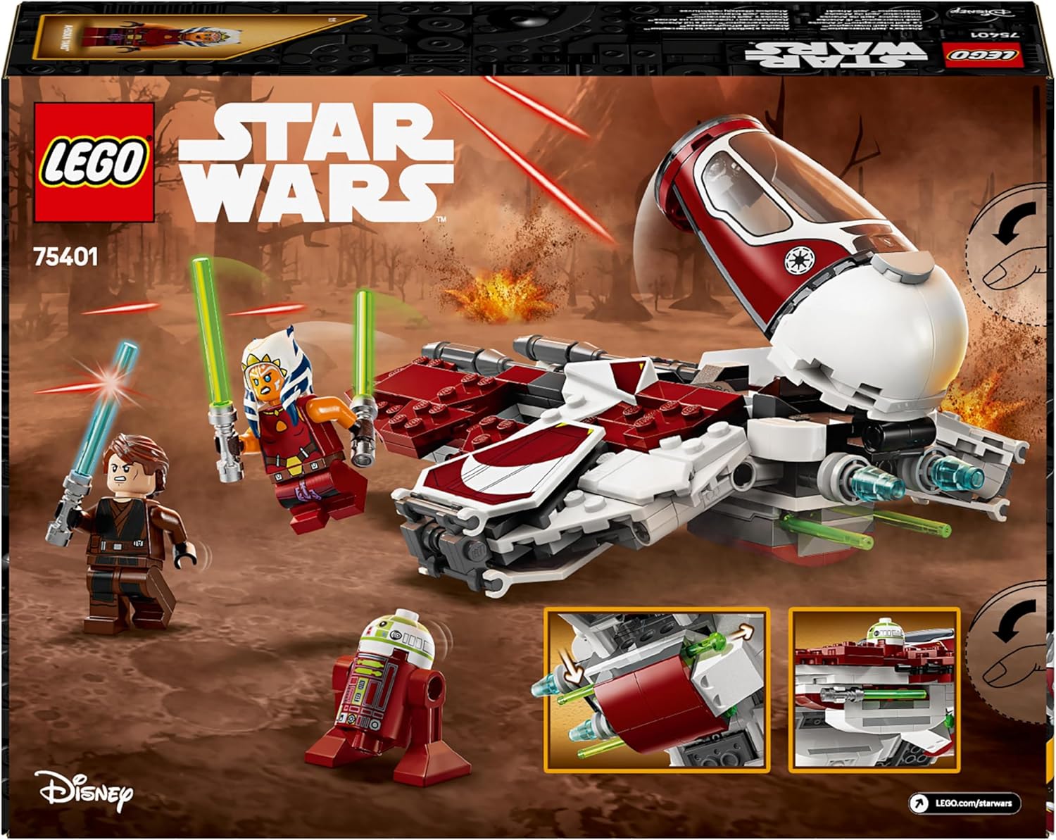 LEGO Star Wars 75401 Ahsoka’s Jedi Interceptor Building Toy Features 2 Minifigures with Lightsabers Incl. Anakin Skywalker, plus an R7-A7 Droid Figure for The Clone Wars Fans, 8+ Year Old Boys & Girls