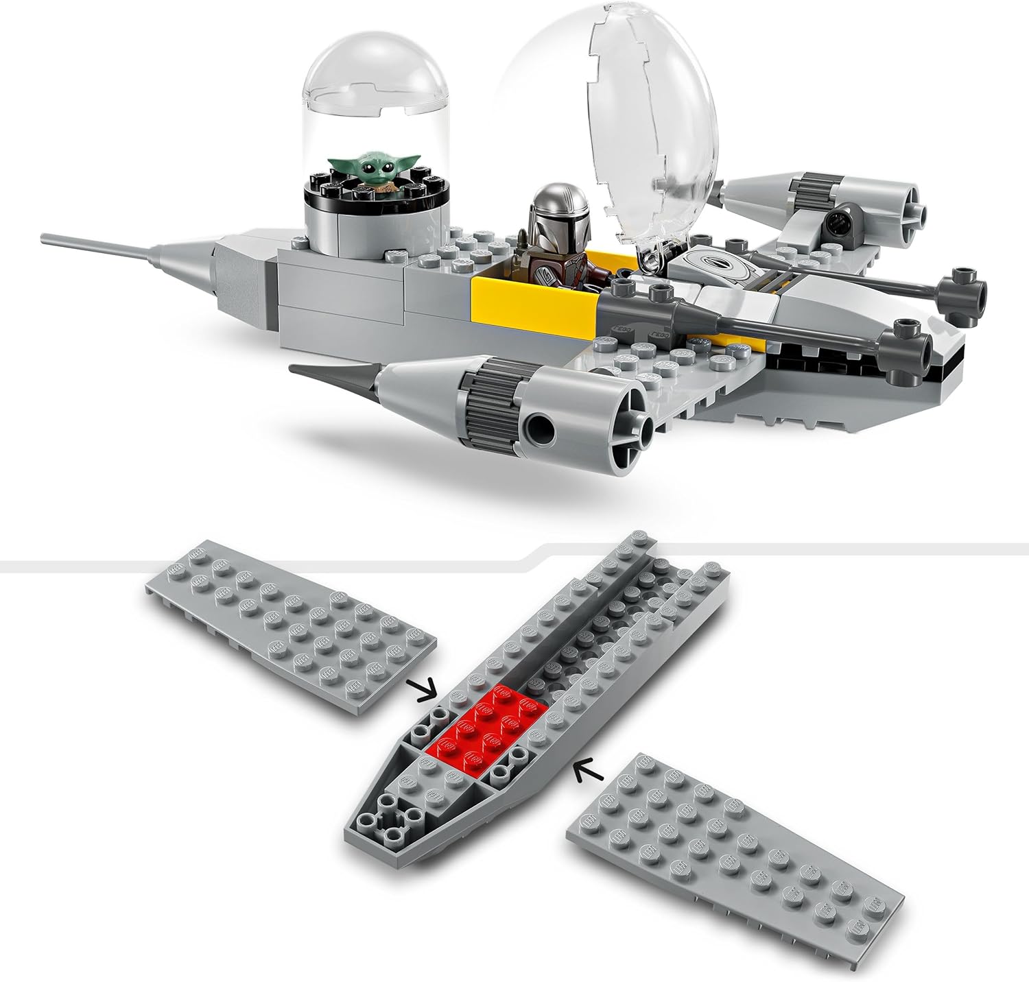 LEGO Star Wars 75410 Mando and Grogu’s N-1 Starfighter Building Toy with The Mandalorian Minifugure, Grogu & R5-D4 Figures, plus a Brick-Built Fueling Station, Playset for 4+ Year Old Boys & Girls