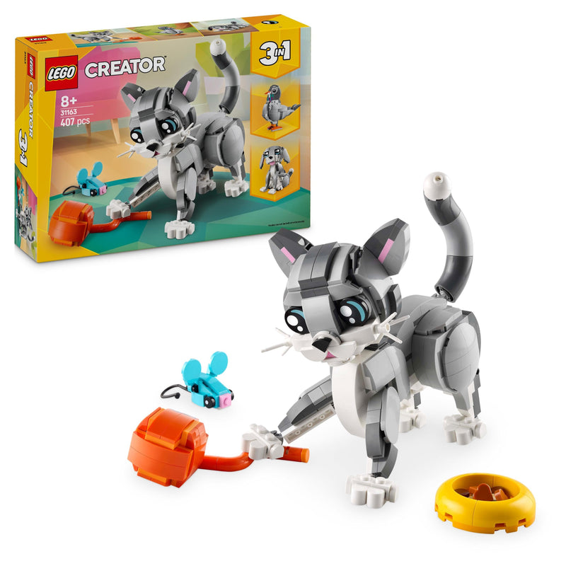 LEGO Creator 3in1 Playful Cat Toy - Transforms into a Pigeon or Pet Dog Figure - Animals Building Set for Kids, 8+ Year Old Girls & Boys - Creative Birthday Gift Idea - 31163