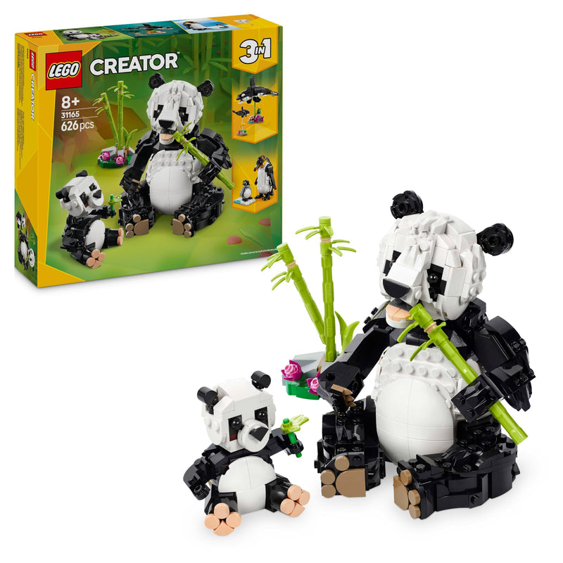 LEGO Creator 3 in 1 Animali Selvatici: Famiglia di Panda Giocattolo - Regalo di Pasqua per Bambine e Bambini da 8 Anni - Idee Giochi Creativi da Costruire - Si Trasforma in Pinguino e Orca - 31165