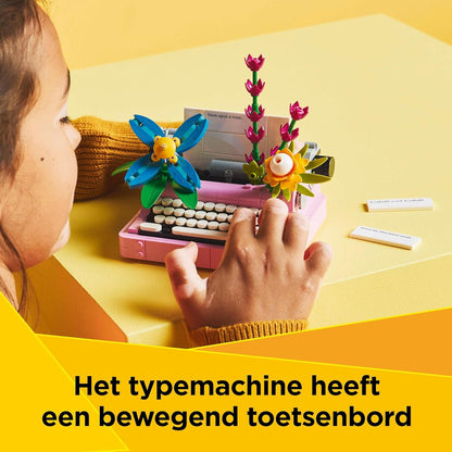LEGO Creator 3in1 Typewriter with Flowers Toy - Transforms into a Keytar Model or a Flowerpot with a Pen & Notebook - Creative Birthday Gift for 8+ Year Old Girls & Boys - 31169