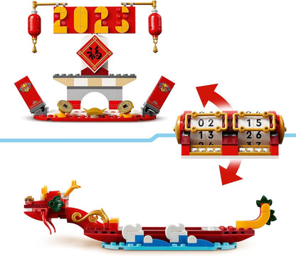 LEGO Festivalkalender Nieuw Maanjaar Speelgoed voor 10 jaar en Ouder, Decoratie Bouwpakket voor Kinderen met Drakenkop en Minifiguren, Rollenspellen Cadeau voor Meisjes, Jongens en Tieners 40678