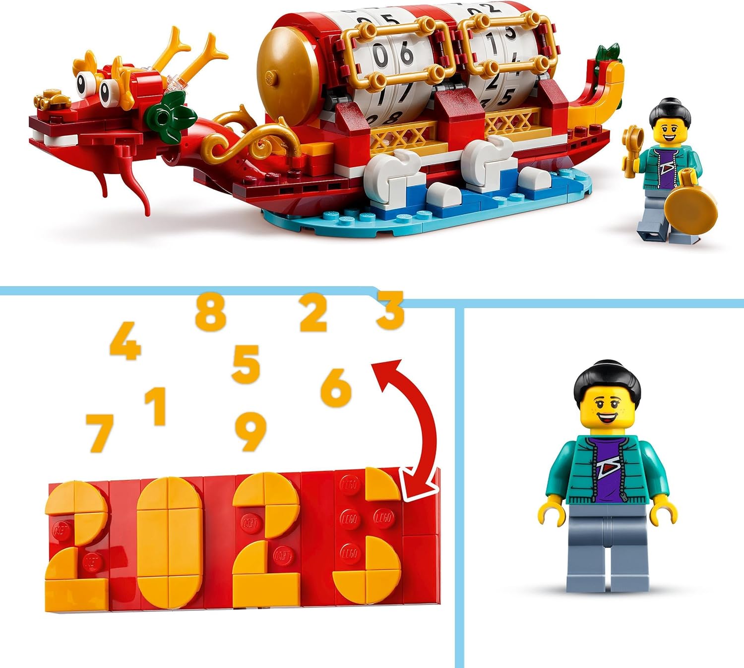 LEGO Festivalkalender Nieuw Maanjaar Speelgoed voor 10 jaar en Ouder, Decoratie Bouwpakket voor Kinderen met Drakenkop en Minifiguren, Rollenspellen Cadeau voor Meisjes, Jongens en Tieners 40678