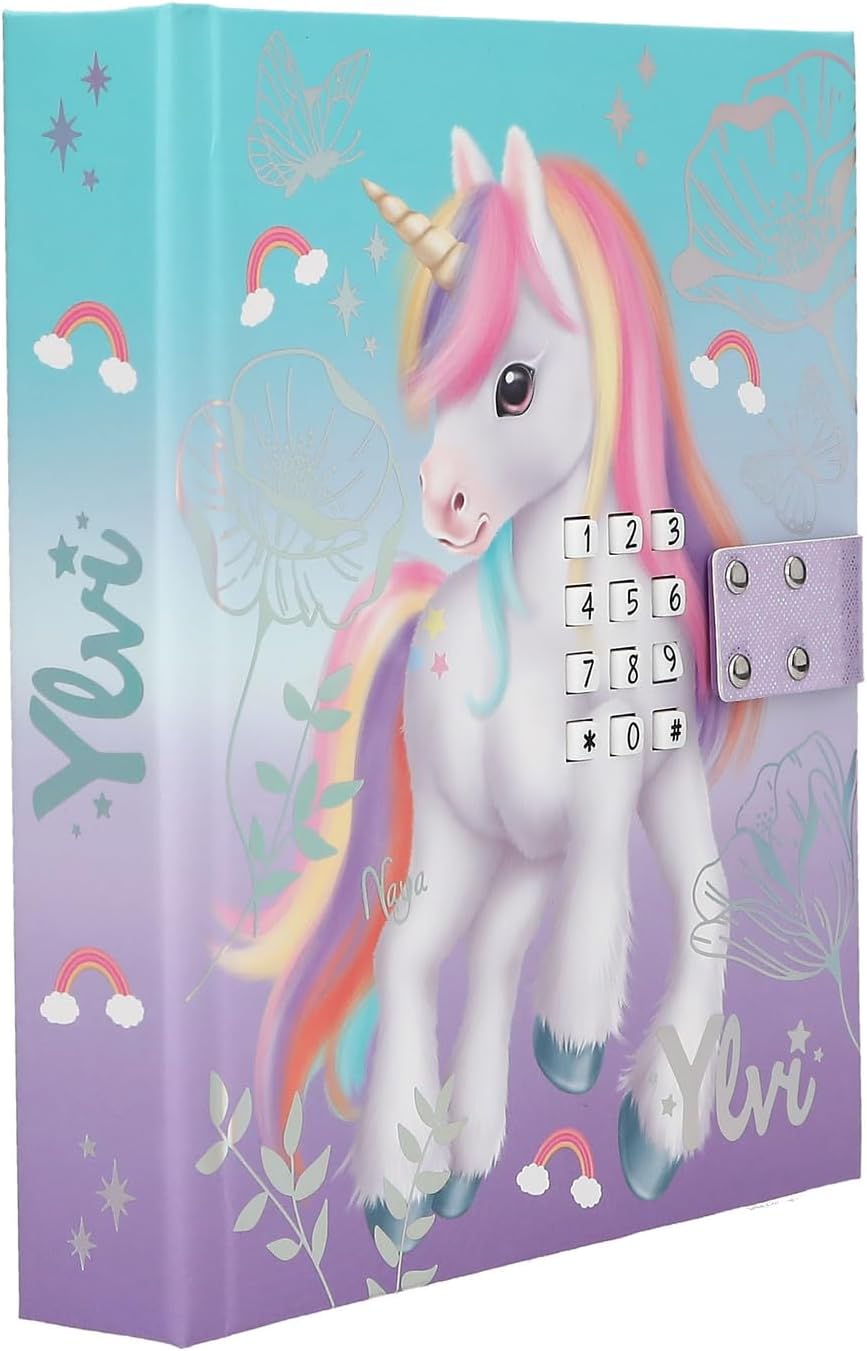 Depesche 13440 Ylvi Diary with Number Code, Sound and Light, Book in Blue and Purple, with Unicorn Motif and 192 Lined and Colourful Illustrated Pages