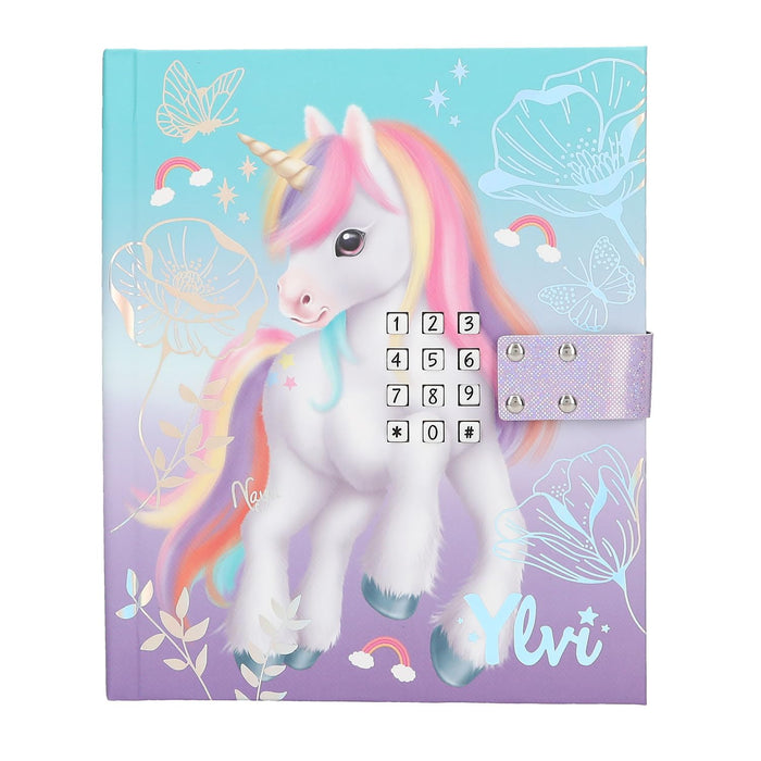 Depesche 13440 Ylvi Diary with Number Code, Sound and Light, Book in Blue and Purple, with Unicorn Motif and 192 Lined and Colourful Illustrated Pages