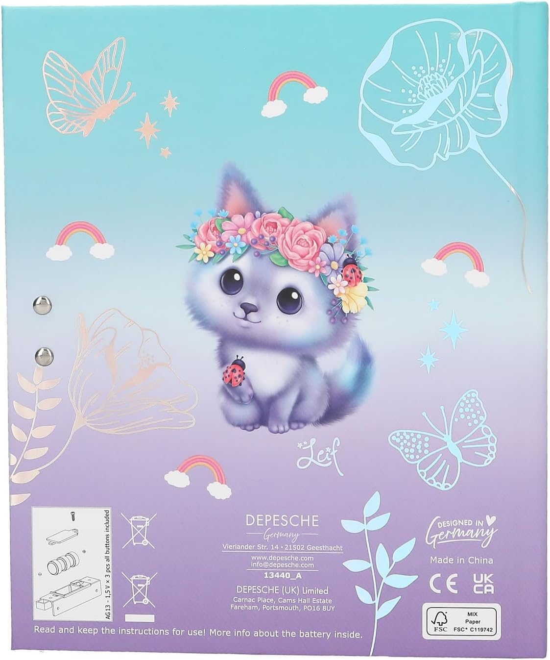 Depesche 13440 Ylvi Diary with Number Code, Sound and Light, Book in Blue and Purple, with Unicorn Motif and 192 Lined and Colourful Illustrated Pages