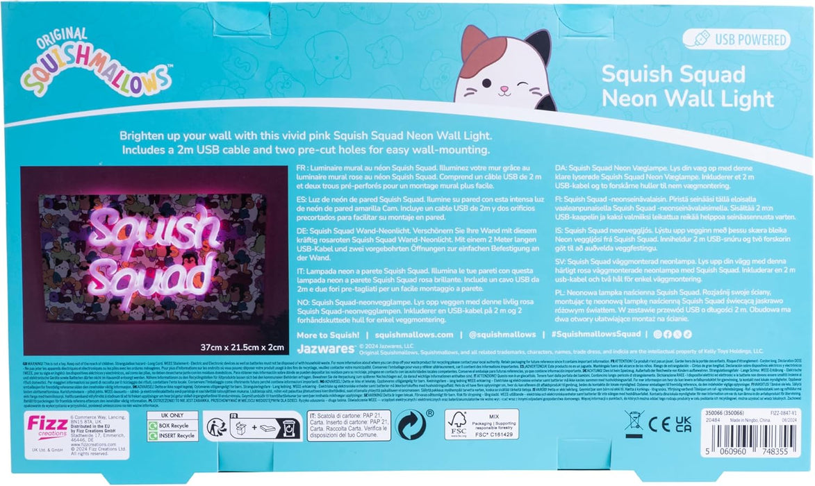 Squishmallows - Squish Squad Neon Wall Light - Neon Pink