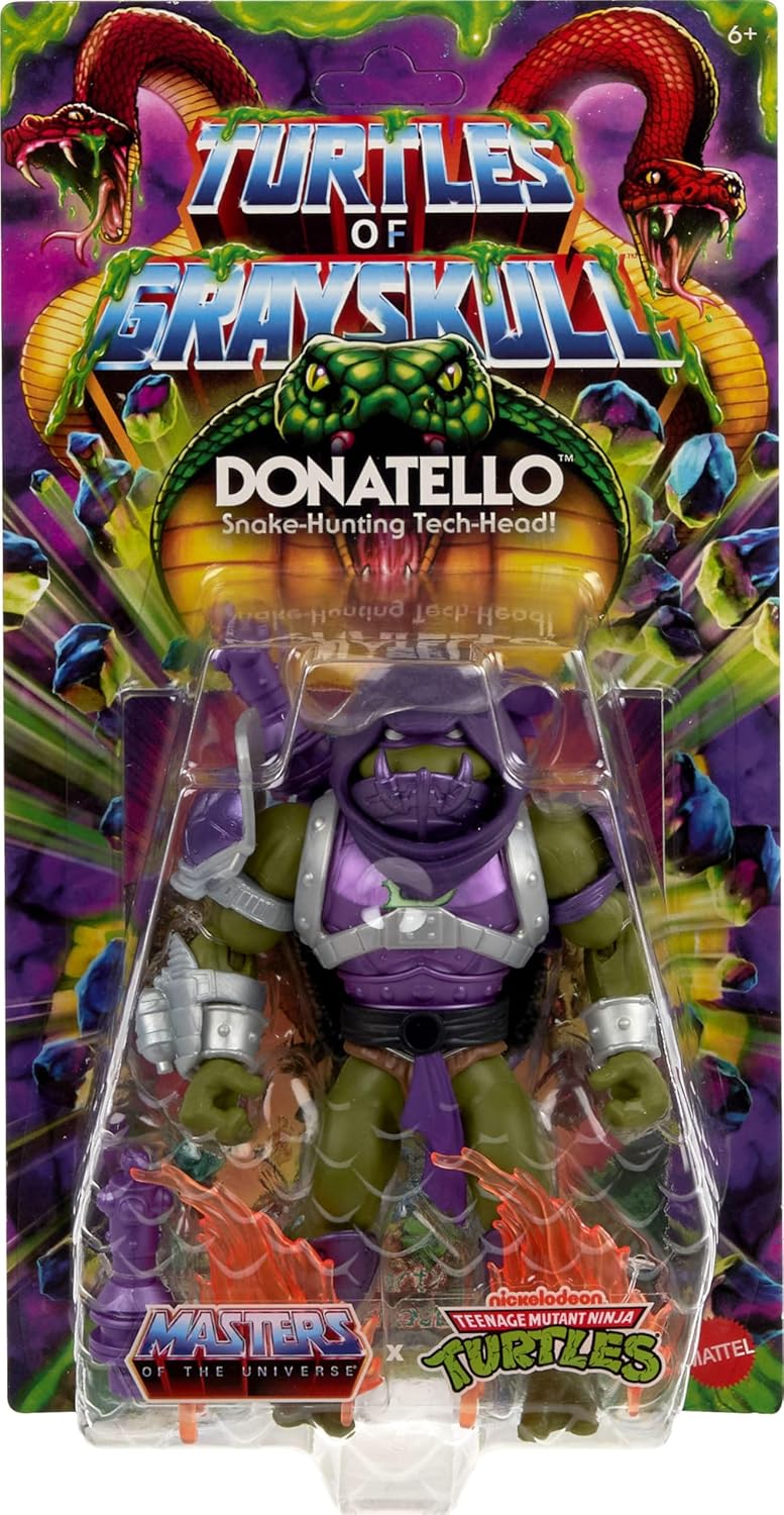 Masters of the Universe Origins Turtles of Grayskull Donatello Reptile Wars Posable Action Figure, Teenage Mutant Ninja & MOTU Crossover Donnie Toy, JBM98