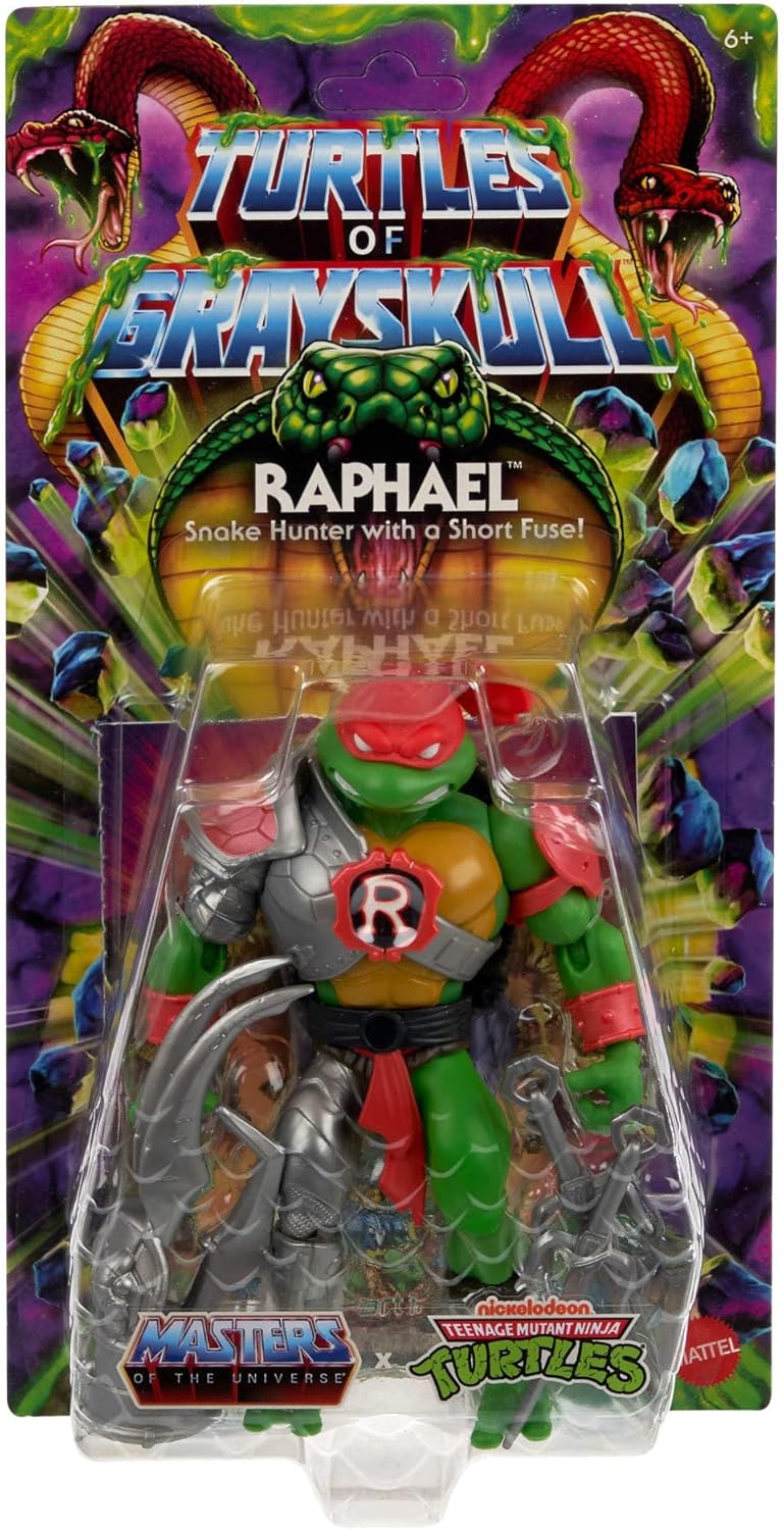 Masters of the Universe Origins Turtles of Grayskull Raphael Reptile Wars Posable Action Figure, Teenage Mutant Ninja & MOTU Crossover Hero Raph Toy, JBM99