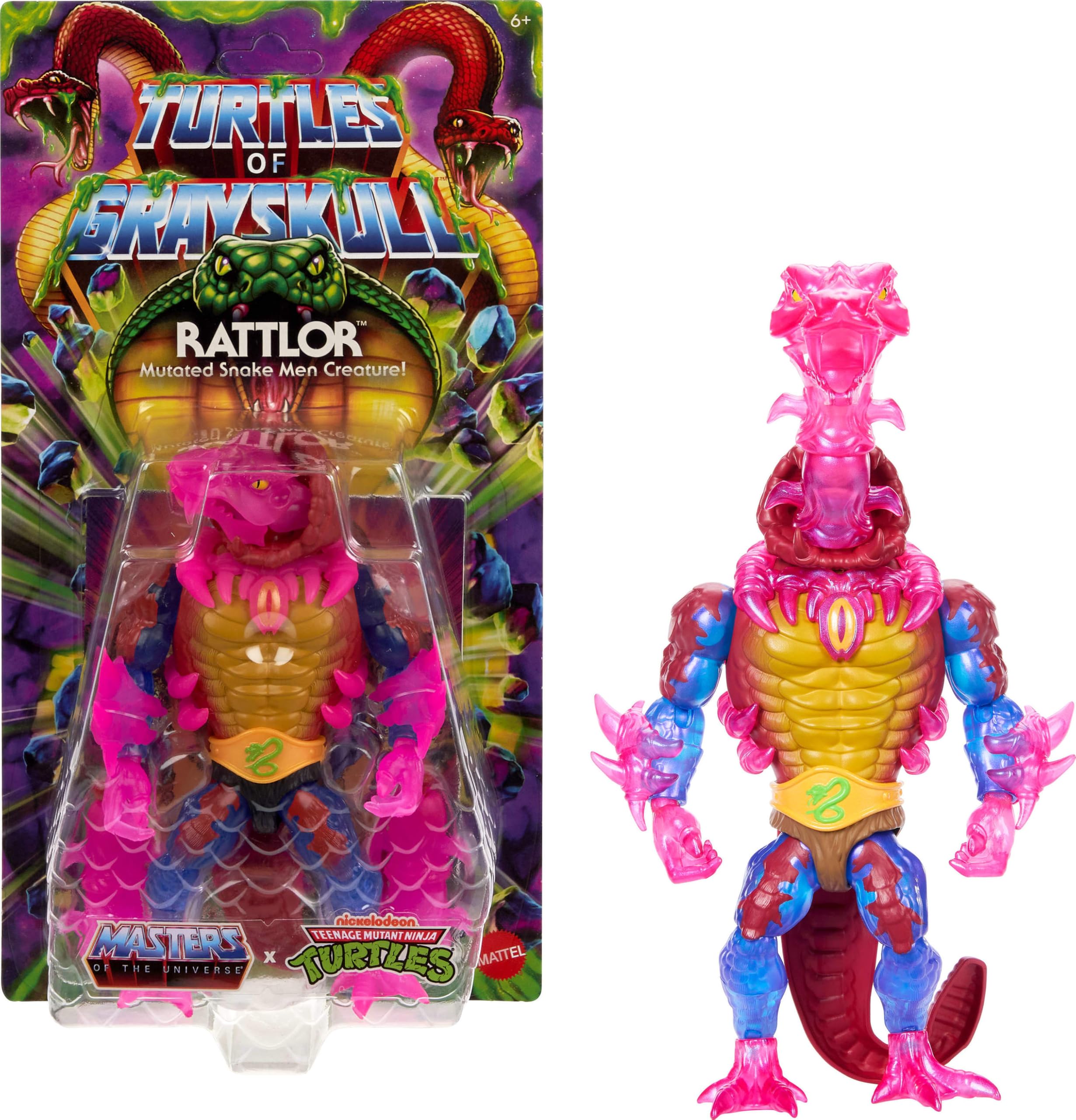 Masters of Universe Origins Turtles of Grayskull Rattlor Reptile Wars Posable Action Figure, Teenage Mutant Ninja & MOTU Crossover Villain Toy