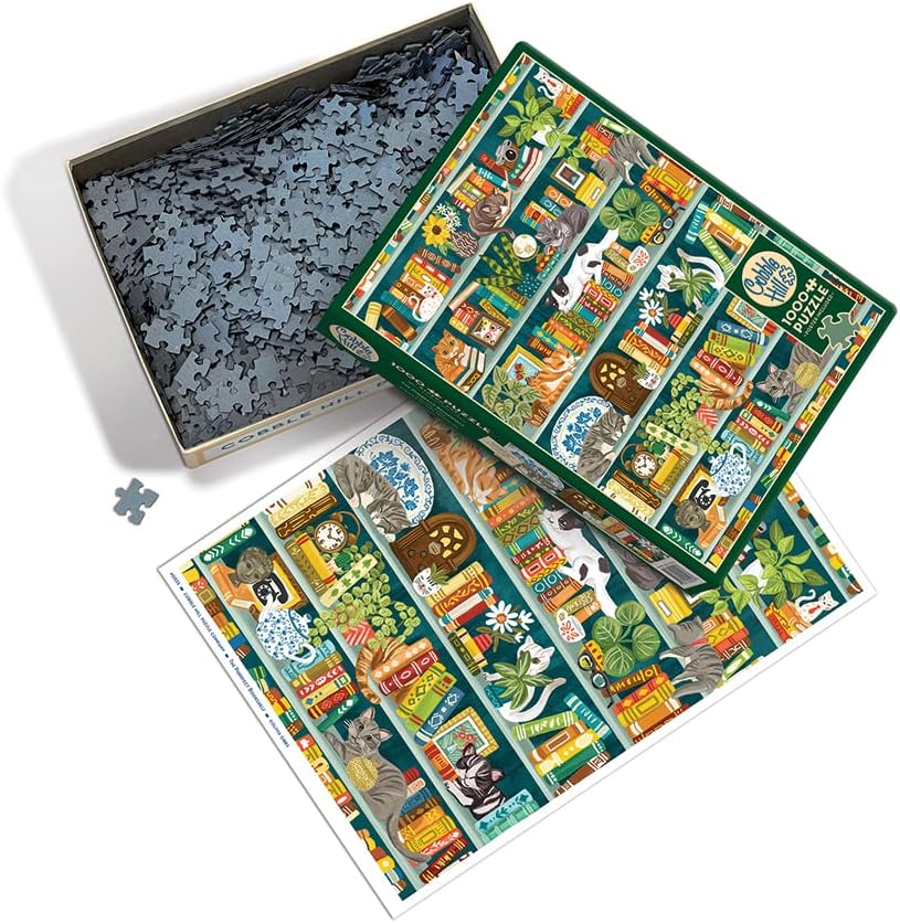 Cobble Hill 1000 Piece Puzzle - The Purrfect Bookshelf - Sample Poster Included