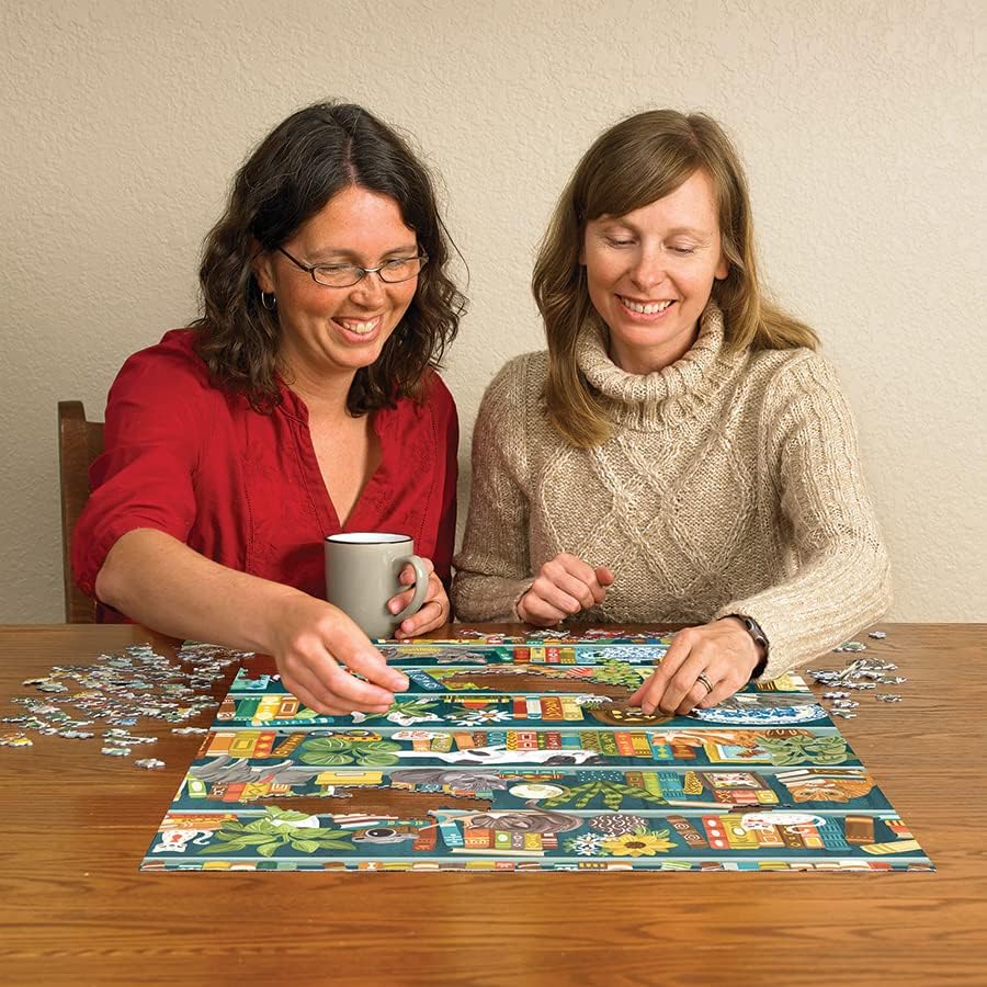 Cobble Hill 1000 Piece Puzzle - The Purrfect Bookshelf - Sample Poster Included