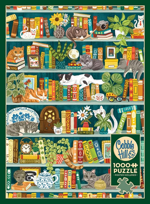Cobble Hill 1000 Piece Puzzle - The Purrfect Bookshelf - Sample Poster Included
