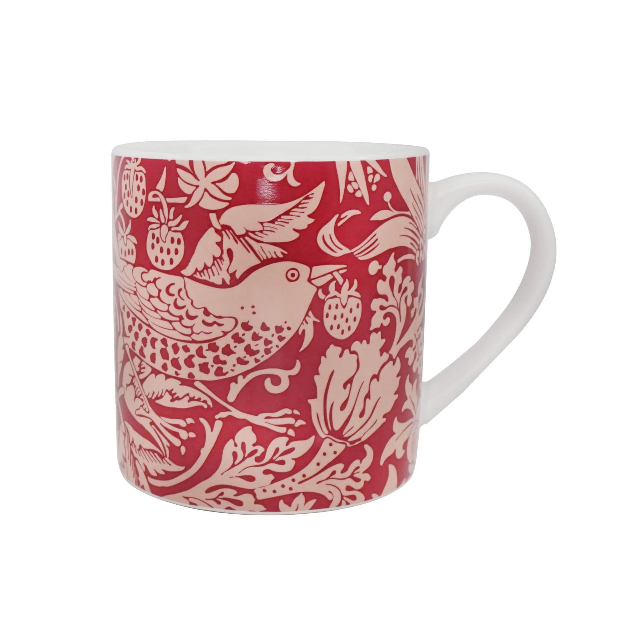 Half Moon Bay Strawberry Thief - by William Morris - Raspberry Red 10.5 Ounce (310ml) Ceramic Stoneware Hot/Cold Drinking Mug