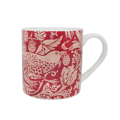 Half Moon Bay Strawberry Thief - by William Morris - Raspberry Red 10.5 Ounce (310ml) Ceramic Stoneware Hot/Cold Drinking Mug