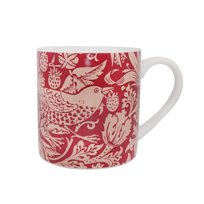 Half Moon Bay Strawberry Thief - by William Morris - Raspberry Red 10.5 Ounce (310ml) Ceramic Stoneware Hot/Cold Drinking Mug