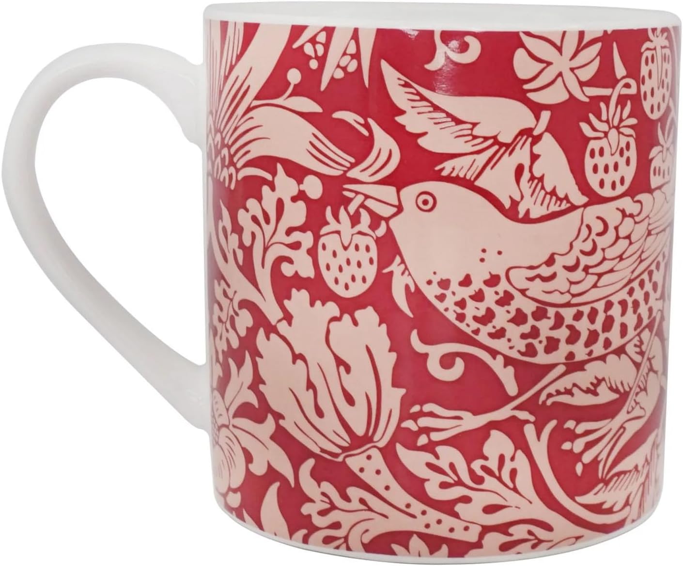 Half Moon Bay Strawberry Thief - by William Morris - Raspberry Red 10.5 Ounce (310ml) Ceramic Stoneware Hot/Cold Drinking Mug