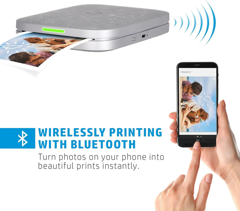 HP Sprocket Imprimante Photo instantanée 3x4+Lot de 50 Feuilles de Papier Photo