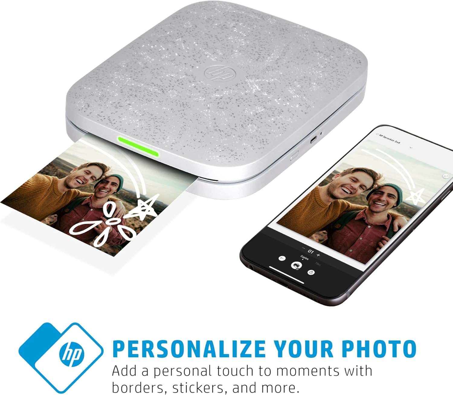 HP Sprocket Imprimante Photo instantanée 3x4+Lot de 50 Feuilles de Papier Photo