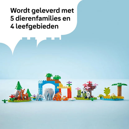 LEGO DUPLO Stad 3-in-1 families van wilde dieren, educatieve speelgoedset met figuren van schildpadden, tijgers, olifanten, herten en panda's voor peuters vanaf 2 jaar 10446