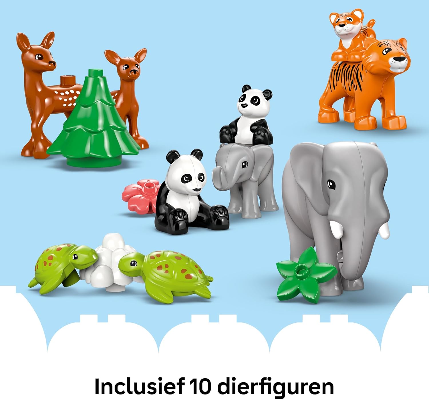 LEGO DUPLO Stad 3-in-1 families van wilde dieren, educatieve speelgoedset met figuren van schildpadden, tijgers, olifanten, herten en panda's voor peuters vanaf 2 jaar 10446