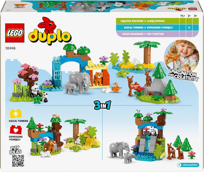 LEGO DUPLO Stad 3-in-1 families van wilde dieren, educatieve speelgoedset met figuren van schildpadden, tijgers, olifanten, herten en panda's voor peuters vanaf 2 jaar 10446