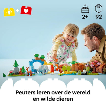 LEGO DUPLO Stad 3-in-1 families van wilde dieren, educatieve speelgoedset met figuren van schildpadden, tijgers, olifanten, herten en panda's voor peuters vanaf 2 jaar 10446