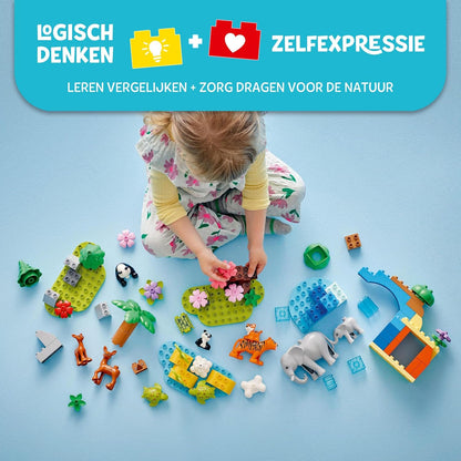 LEGO DUPLO Stad 3-in-1 families van wilde dieren, educatieve speelgoedset met figuren van schildpadden, tijgers, olifanten, herten en panda's voor peuters vanaf 2 jaar 10446
