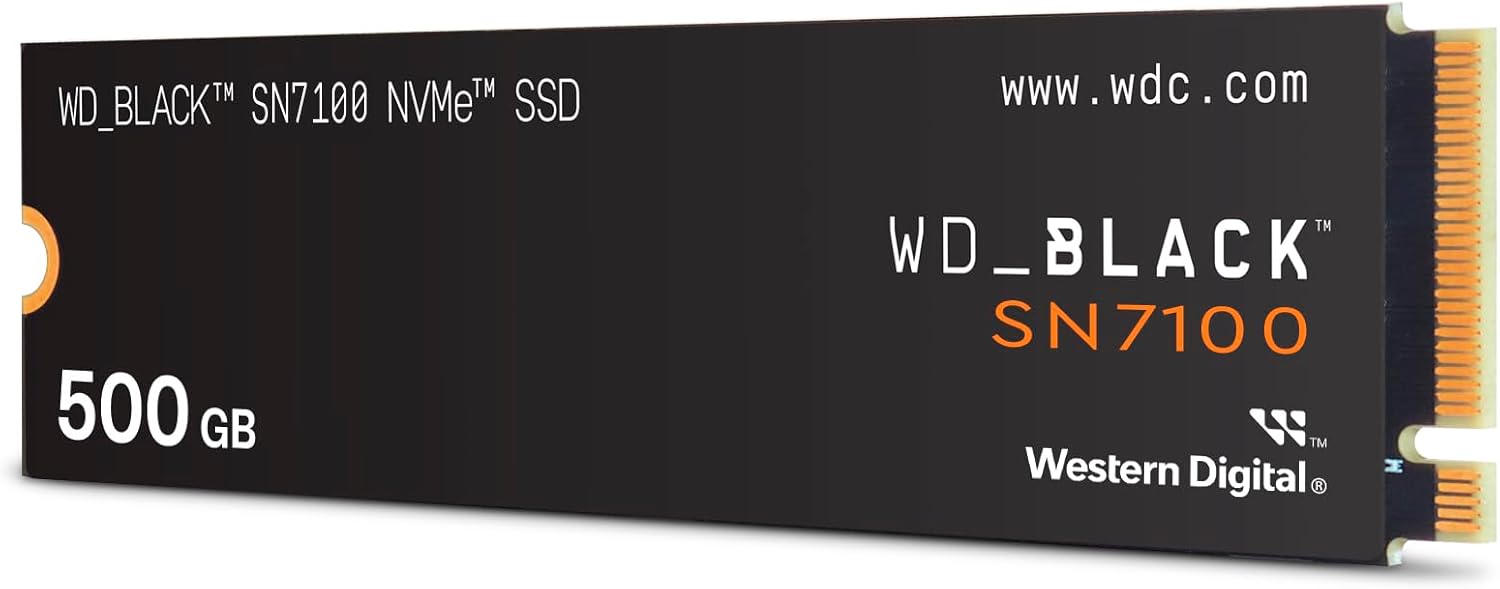 WD_BLACK SN7100 500GB NVMe SSD, M.2 2280, Velocidades hasta 6800 MB/s, Next Gen TLC 3D NAND, WD_BLACK DASHBOARD, Para ordenadores y consolas portátiles,