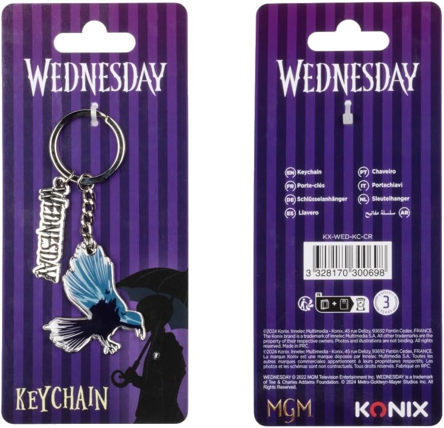 Konix Wednesday Schlüsselanhänger - Metall - Raben-Motiv - Blau und Schwarz