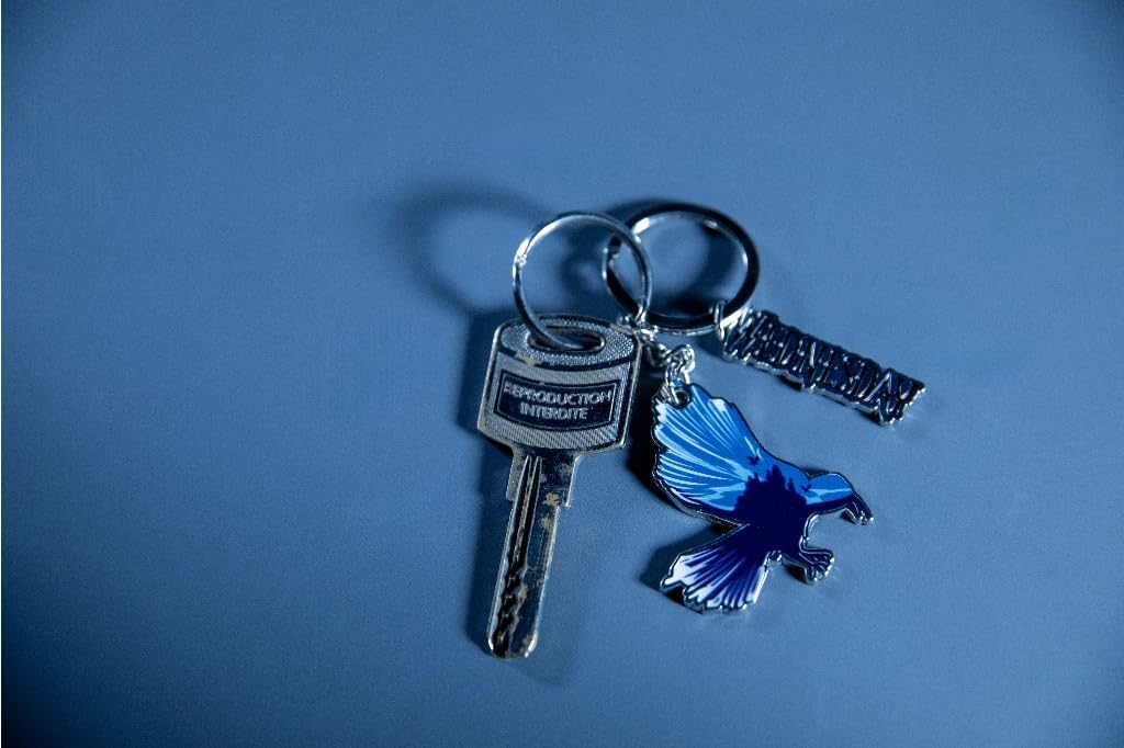 Konix Wednesday Schlüsselanhänger - Metall - Raben-Motiv - Blau und Schwarz